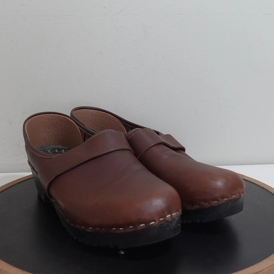 Zuecos de cuero Sven Brittany para mujer 43-11 marrón sin cordones cómodos informales Foto 2 de 4