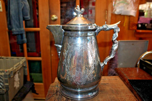 ANTIQUE 1854 PATENTED BY JAS. STIMPSON LARGE ART NOVEAU FIGURAL COFFEE POT 