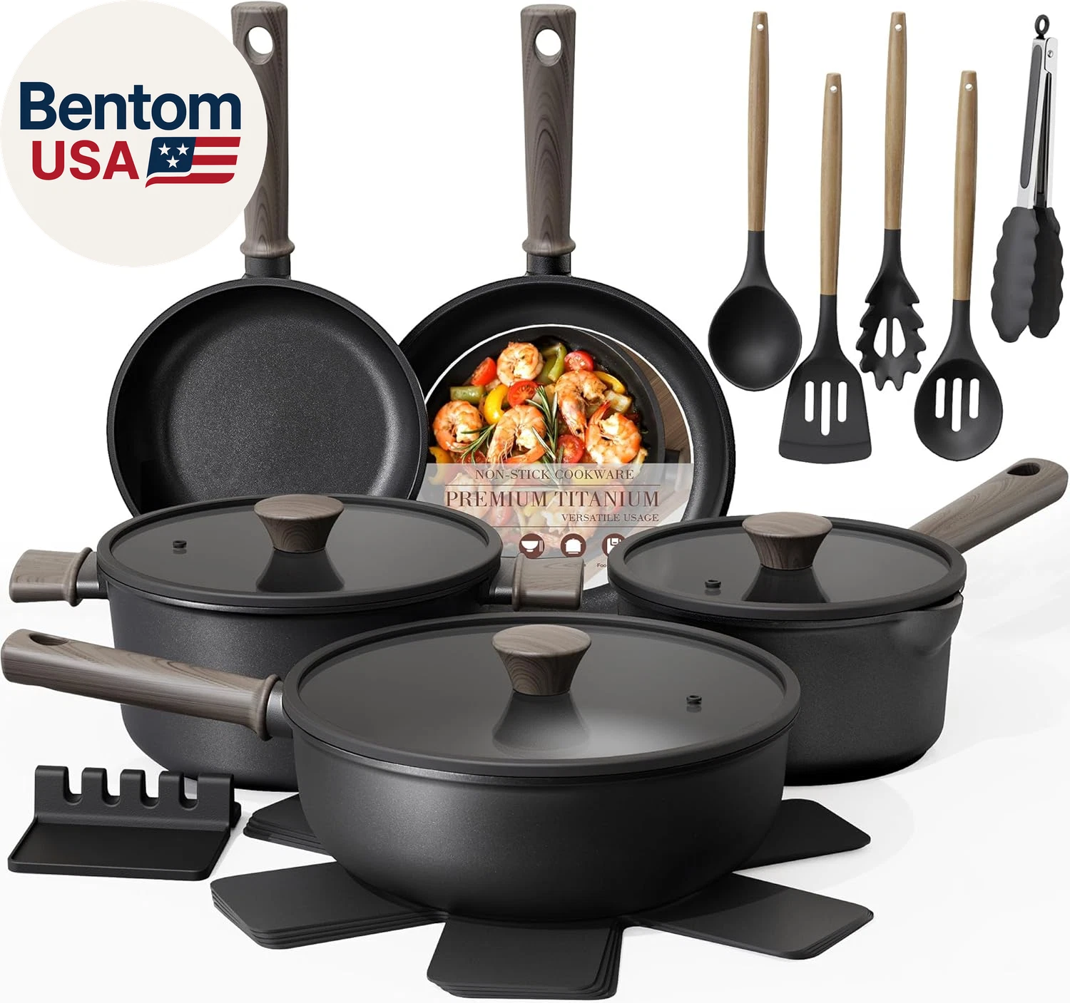 19 Pcs Pots and Pans Set Non Stick, Black Titanium Induction Kitchen Cookware Se
Opens in a new wind