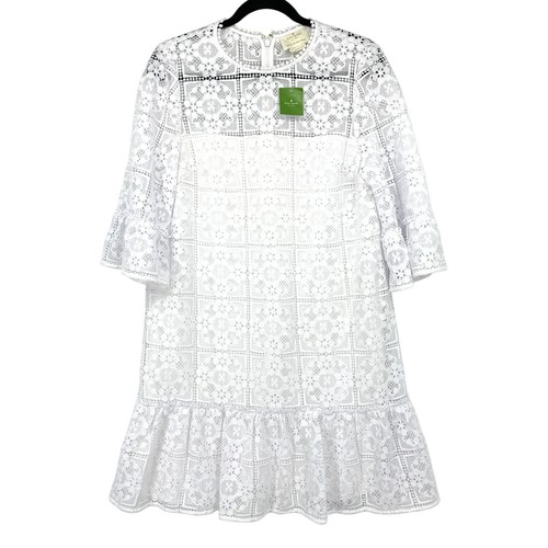 Kate Spade Damen-Etuikleid Spitze Volant Größe 8 frisch weiß 3/4-Arm NEU - Bild 1 von 8