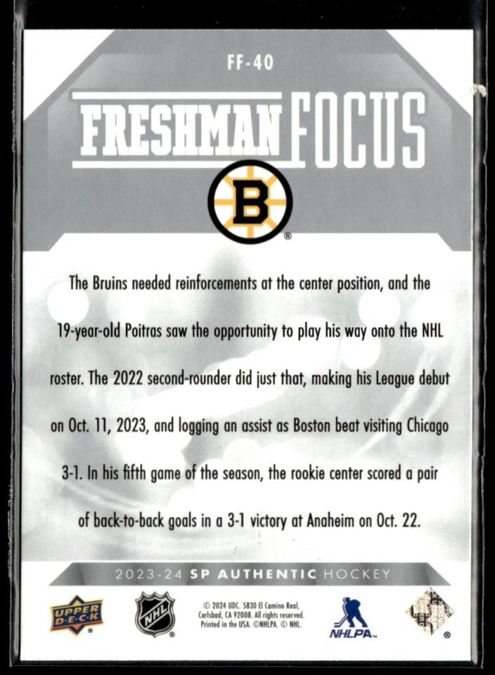2023-24 SP Authentic Freshman Focus Matthew Poitras #FF-40 - Image 2 of 2