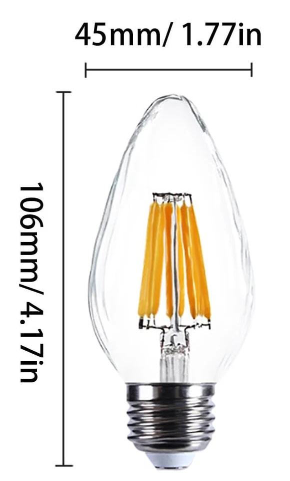 E26 Candelabra LED Light Bulb 6W F15 Shape Filament Led Candle Light Vintage ... - Image 2 of 4