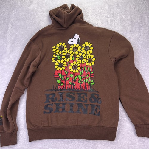 NWT Peanuts Snoopy Woodstock Rise & Shine Women’s Small Brown Hoodie Sunflowers - Picture 5 of 8
