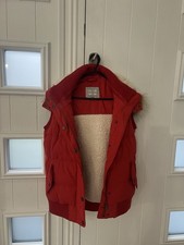 Fat Face Red Quilted Gilet with Fur-Lined Hood