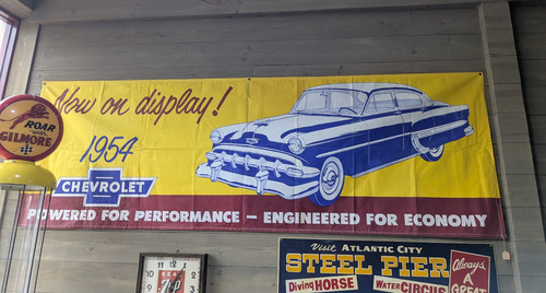 VTG Now On Display 1954 Chevrolet Automobile  Oil Advertisement Banner Flag Sign