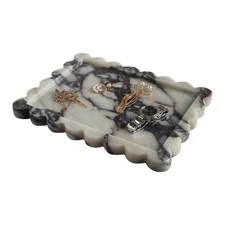 Natural Luxury Scalloped Marble Tray 10.8"x8", Rectangle Vanity Tray for Bath...