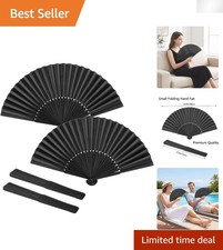 Elegant 2-Pack Black Bamboo Silk Folding Fan for Weddings  Events - Portable