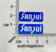 Sansui Speaker Badge Logo Emblem 1" x 3/8" Blue Aluminum Self Stick PAIR