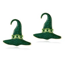 Halloween Pumpkin Stud Earrings - Vintage Scary Funny Fall Earrings Green Witch