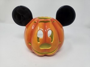 Disney Halloween Mickey Mouse Ceramic Pumpkin Candle Holder Missing Lid