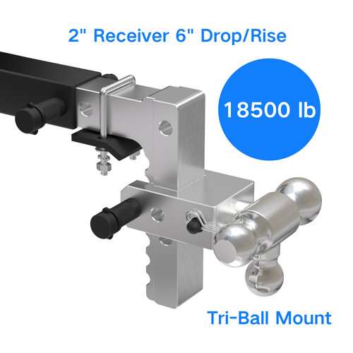 Adjustable Towing Trailer Hitch Tri-Ball Mount 18500lb 2" Receiver 6" Rise/Drop