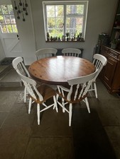 Charming Solid Wood Round Dining Table & 6 Matching Chairs - Farmhouse Style