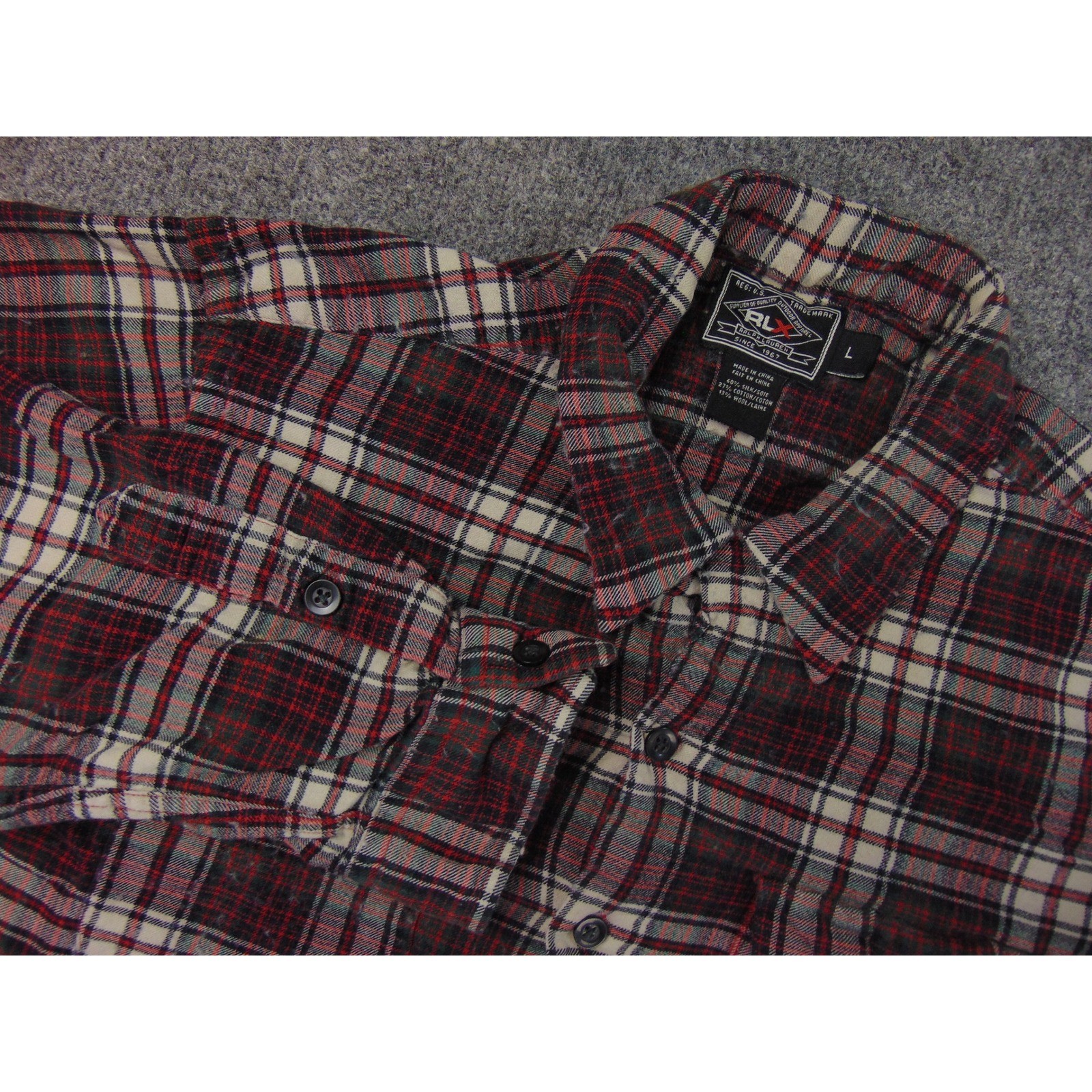 RLX Ralph Lauren Flannel Shirt Men Large Red Plaid Silk Cotton Wool Outdoor Camp