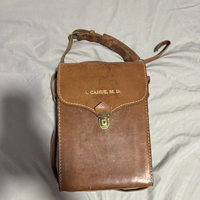 Hartmann Brown Leather Shoulder Bag Case w/ Latch Closure, Monogram A. CAHUE