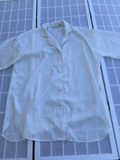 Vtg Victorias Secret Sleep Shirt Gown Sz M/L White Floral Shiny Satin Gold Label