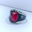 925 Sterling Silver Square-Cut Lab-Created Red Ruby Ring - Size 10 US - 6g