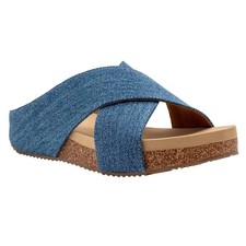 Women's Volatile Footwear Linen Criss Cross Sandal - ABLETTE - Blue Denim