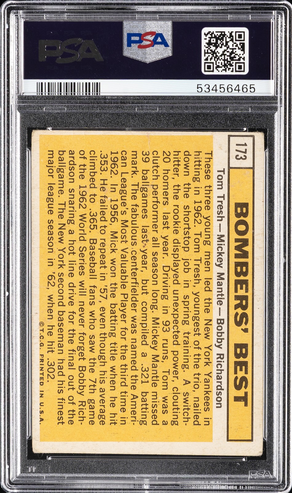 1963 TOPPS BOMBERS' BEST #173 TRESH MANTLE RICHARDSON PSA 1 view 2