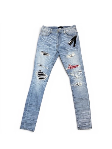 NEW! ✅ Amiri Bandana Art Patch Jeans Light Blue Size 32