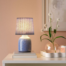 Printed Ceramic Base Table Lamp with Printed Pleated Shade - Room Essential