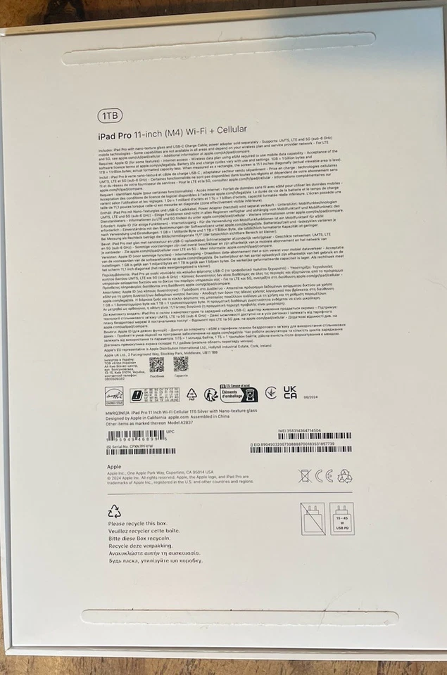 Apple iPad Pro M4 1TB, Wi-Fi + 5G (Unlocked), 11in - Silver Nano texture - Image 3 of 3