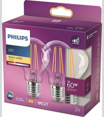 Philips LED Classic A60 E27 klar 60 W Äquivalent warmweiß