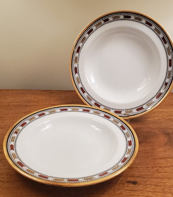 2 Antique Minton Vandyke Soup Bowls 10.5 Inch Arts & Crafts Period c. 1906