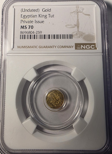 Gold Egyptian King Tut Private Issue Coin, Undated, NGC MS 70