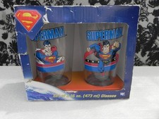 Vintage DC Comics SUPERMAN Set of Two 16 oz Glasses w/Original Box