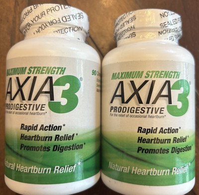 2 X Axia3 Prodigestive Max Strength - Heartburn Relief - 90 tab Each - Exp 04/26