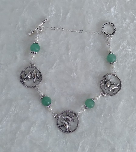 Aventurine Love Bird Charm, 19 cm Bracelet. Safety Heart Chain. Handmade - Picture 3 of 6