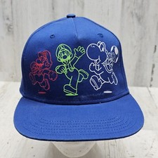 Super Mario Brothers Hat Youth OSFM Blue Mario Luigi Yoshi Adjustable SnapBack