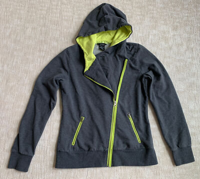 Oakley Women's Sz M Hooded Jacket Asymmetric Full Zip Gray Lime