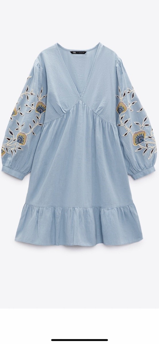100% Authentic ZARA Embroidered Linen Blend Dress Size: XS | eBay