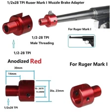 Aluminum Red Ruger .22 Mark I Adapter W 3 set crew For 1/2x28 TPI Muzzle Brake