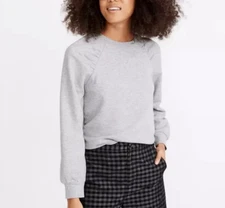 MADEWELL WOMEN'S HEATHER GREY GATHERED PUFF-SLEEVE SWEATSHIRT Sz XXL