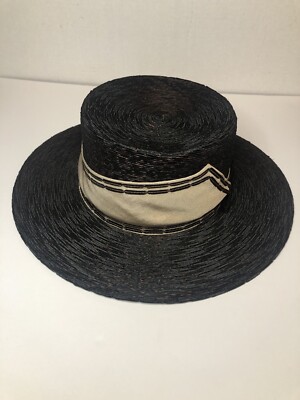 Vintage Black‎ Straw Boater Style Hat Union Made in USA 1940’s Vintage 1940s Japan Made Fine Straw Boater Hat Spectator  main image 3