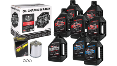 Maxima Synthetic 20W50 3 Hole Oil Change Kit CHROME Filter Harley