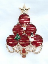 Christmas Tree rhinestones vintage brooch, 2.25 inches