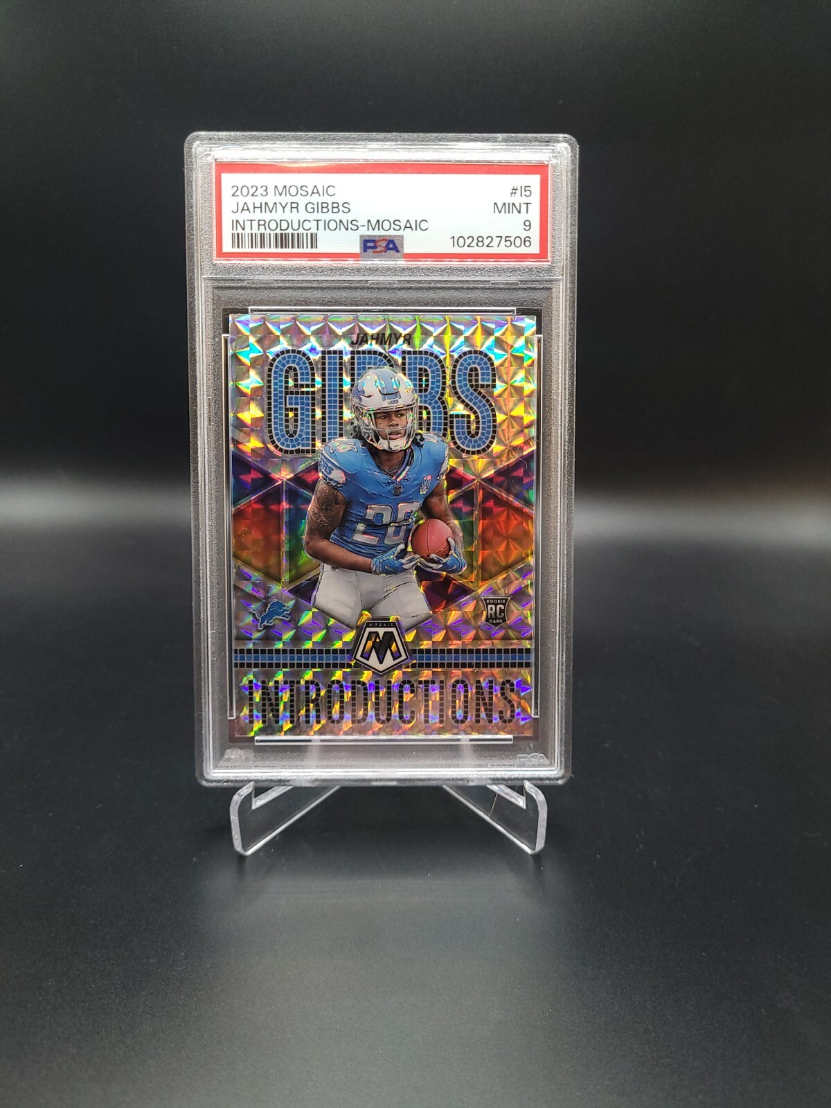 2023 Panini Mosaic -Jahmyr Gibbs Introductions Mosaic Rookie PSA 9 Detroit Lions