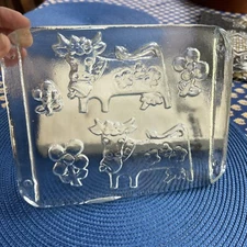 Vintage Willy Steinlin Olma The Swiss Cow Vintage Glass Cheese Board Plate W/Box