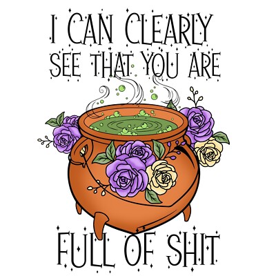4  I Can See Sticker Funny Witch Purple You Are Full Of Bull Cauldron Gothic