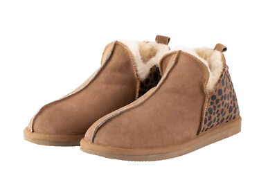 Shepherd of Sweden Damen Annie Boot Luxus Lammfell Hausschuhe: Leopard/Kastanie