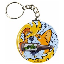 Retro Corgi Beer Keychain Pet Portrait Cartoon Art Key Ring Accessories