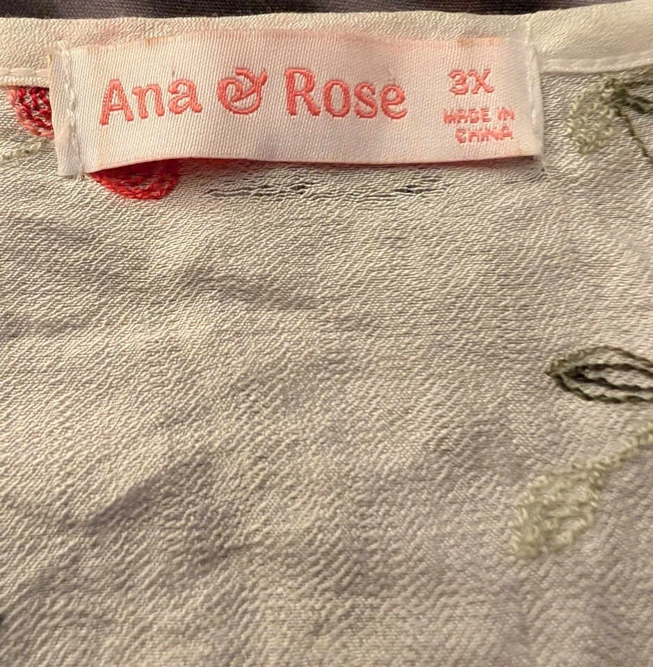 Blusa ANA & ROSE Bordada Flores Floral Blanca Boho Talla 3XL Transparente Encubrimiento Foto 2 de 4