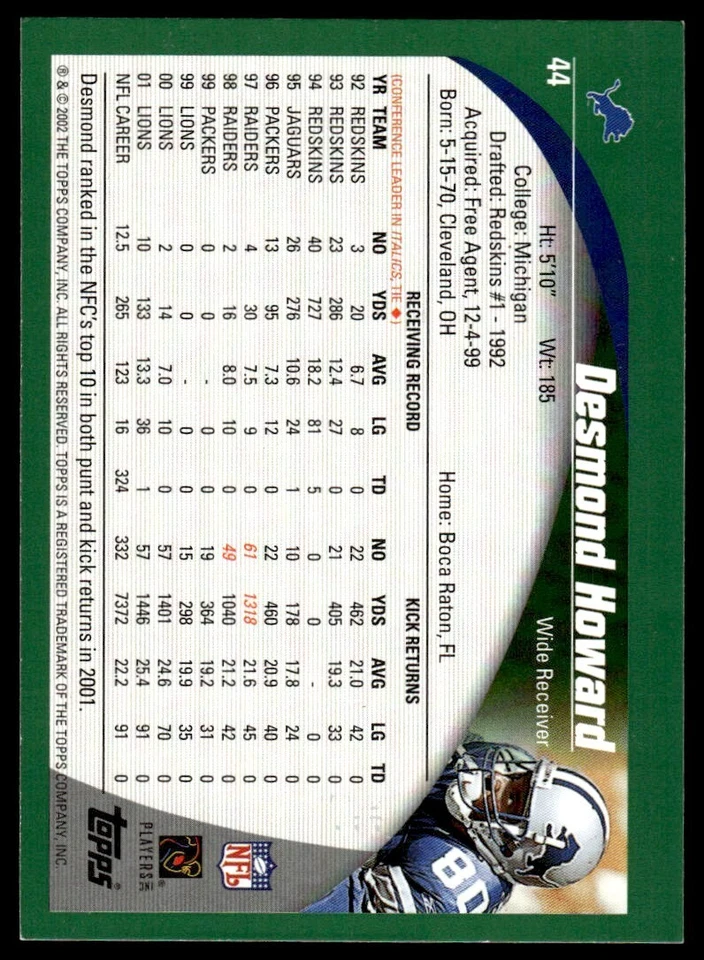 2002 Topps Desmond Howard #44 - Image 2 of 2