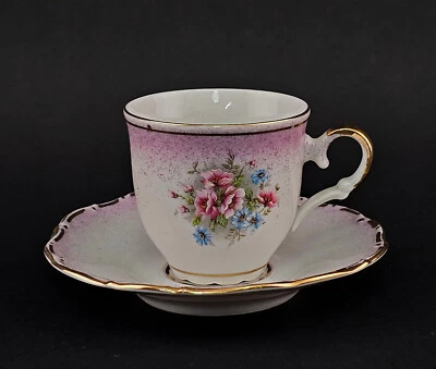 a-9240201 Mokkatasse Porzellan Czechoslowakei Blumendekor handgemacht 14x7cm - Bild 1 von 3