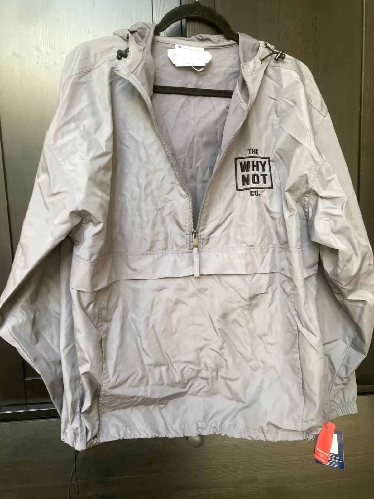 Champion Windbreaker Stadium Hooded Pouch Pocket Gray Jacket Men's Large NWT