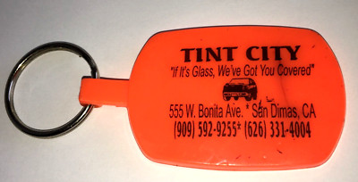 SPLIT RING KEY CHAIN Tint City Window Tint KEY HOLDER Vinyl NEON ORANGE Vintage