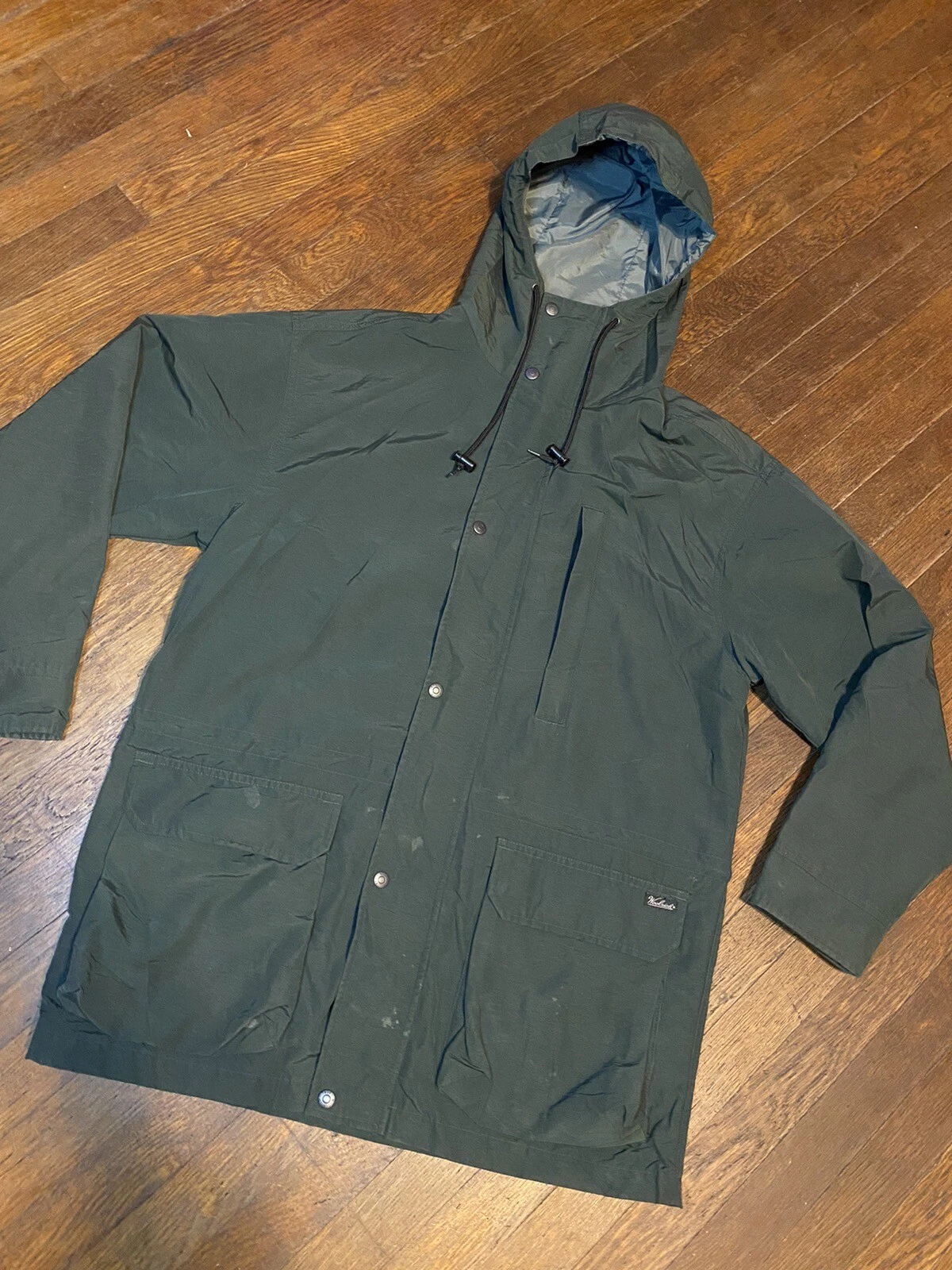 Woolrich Jacket Hooded Windbreaker/Rain Coat Mens Medium Dark Pine Green